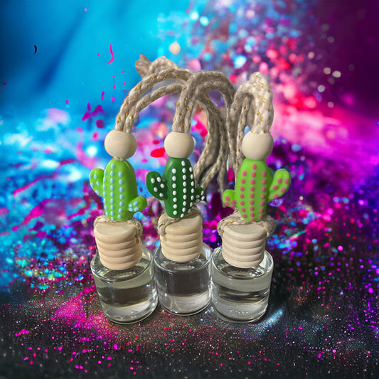 Cactus Car Diffuser Glass Bottle Freshie (Bead Color Varies)
