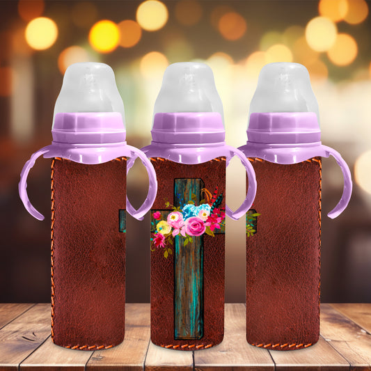 faux leather Cross Steel Baby Bottle - Pick your top color