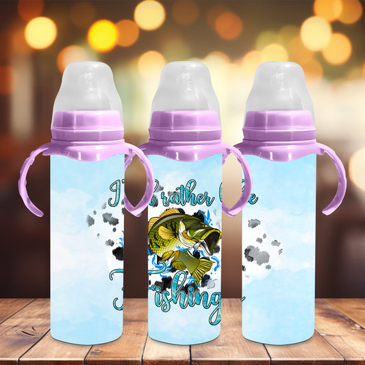 I'd Rather Be Fishing Steel Baby Bottle - Pick your top color