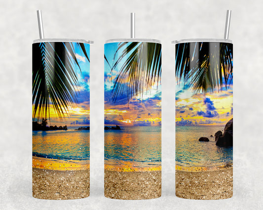 Beach 20 oz Steel Tumbler With Or Without Bluetooth Speaker