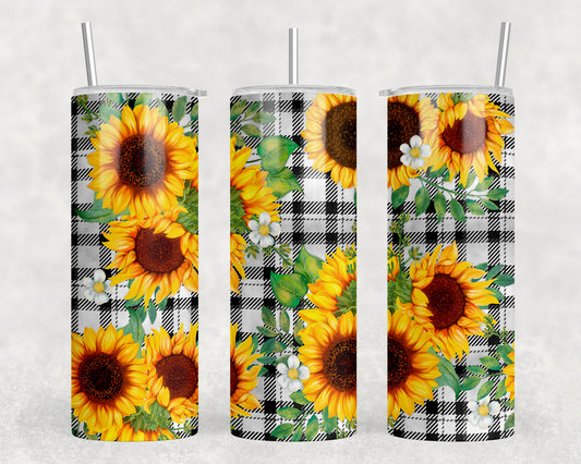 Sunflower Plaid 20 oz Steel Tumbler With Or Without Bluetooth Speaker