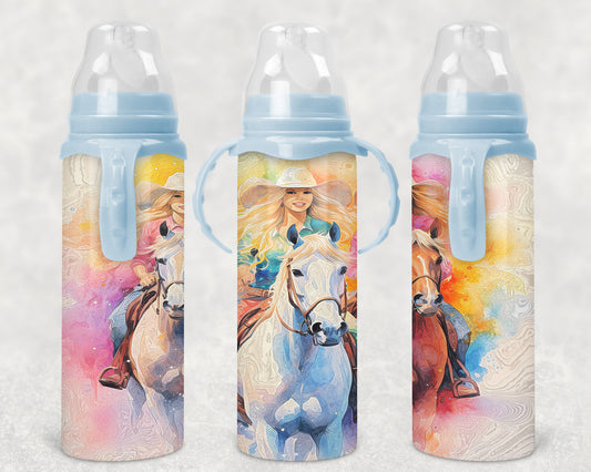 Watercolor Cowgirls Steel Baby Bottle - Pick your top color