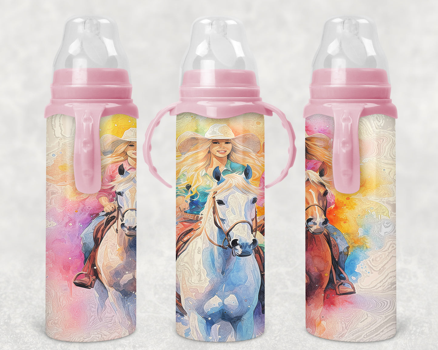 Watercolor Cowgirls Steel Baby Bottle - Pick your top color