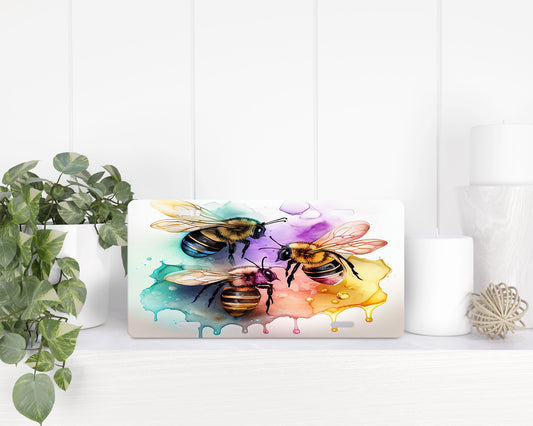 watercolor bees License Plate
