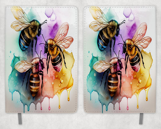 watercolor bees Printed 8 inch  A5 Journal