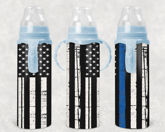 thin blue line Steel Baby Bottle - Pick your top color