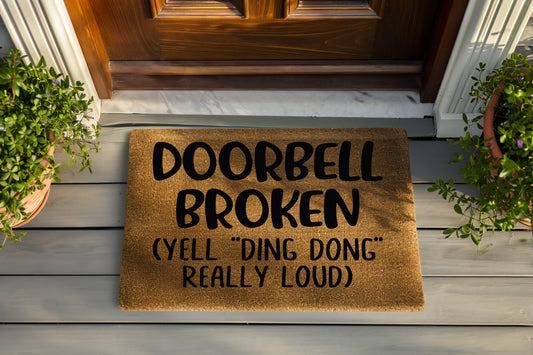 Doorbell Broken Hand Painted Coir Door Mat