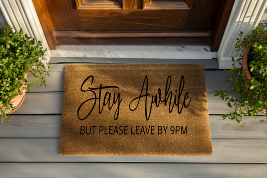 Stay Awhile Hand Painted Coir Door Mat