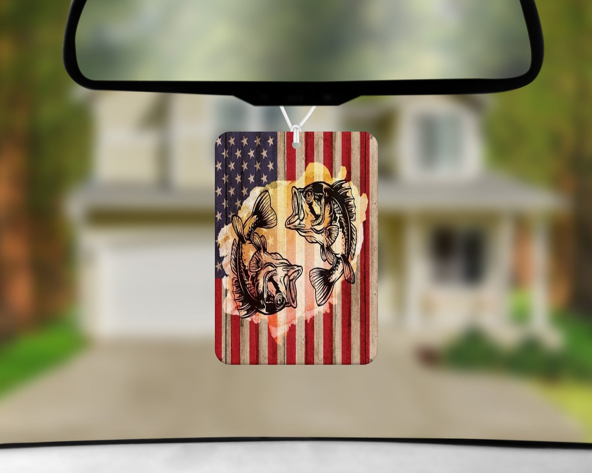 American Flag Fishing|Freshie|Includes Scent Bottle - Vehicle Air Freshener