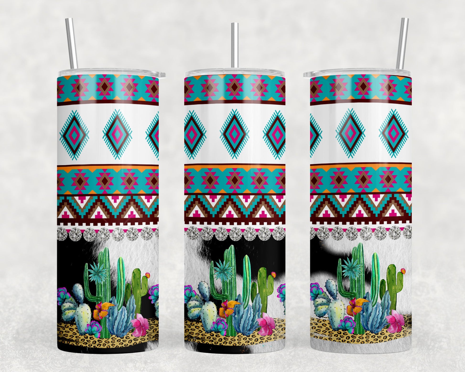 Aztec Cactus|Skinny Tumbler|Optional Bluetooth Speaker| Speaker Color Varies - Tumblers