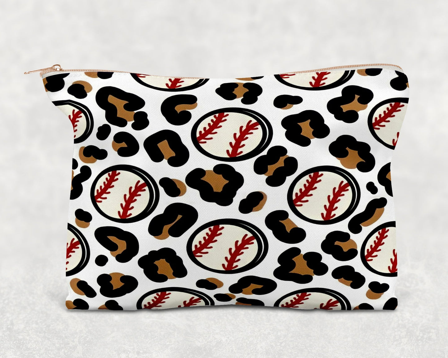 Baseball Leopard Print Printed Canvas Zipper Bag - Bag