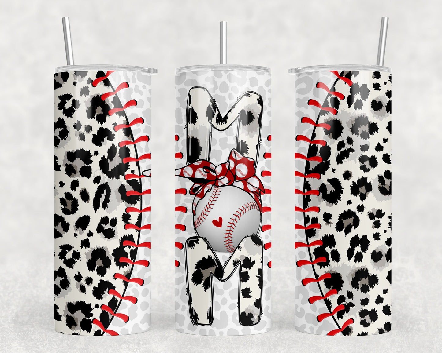 Baseball Mom Leopard Print|Skinny Tumbler|Optional Bluetooth Speaker| Speaker Color Varies - Tumblers