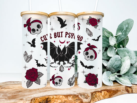 Bat Cute But Psycho Frosted Glass Tumbler - Tumblers