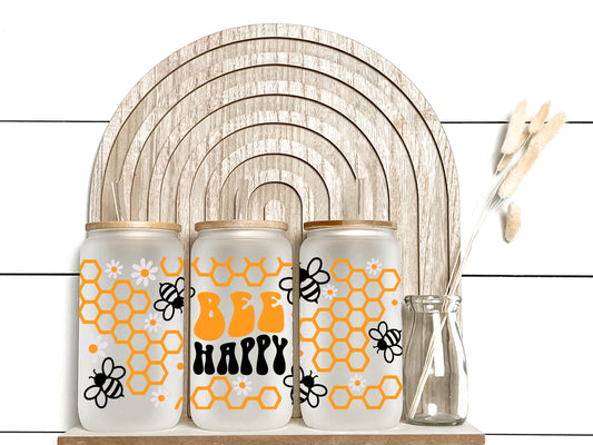 Bee Happy|Frosted Libby Glass - Tumblers