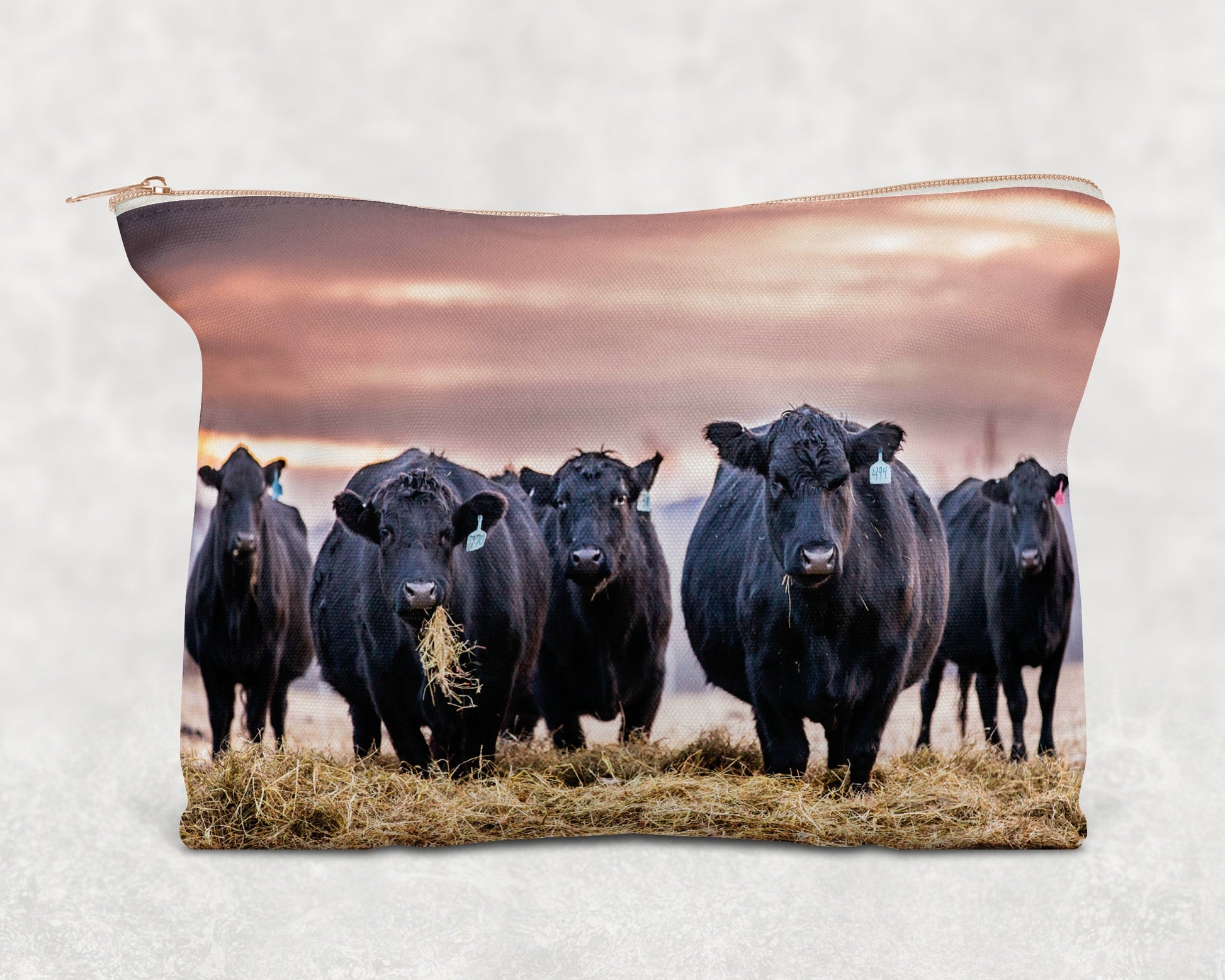 Black Angus Cattle Printed Canvas Zipper Bag - Bag