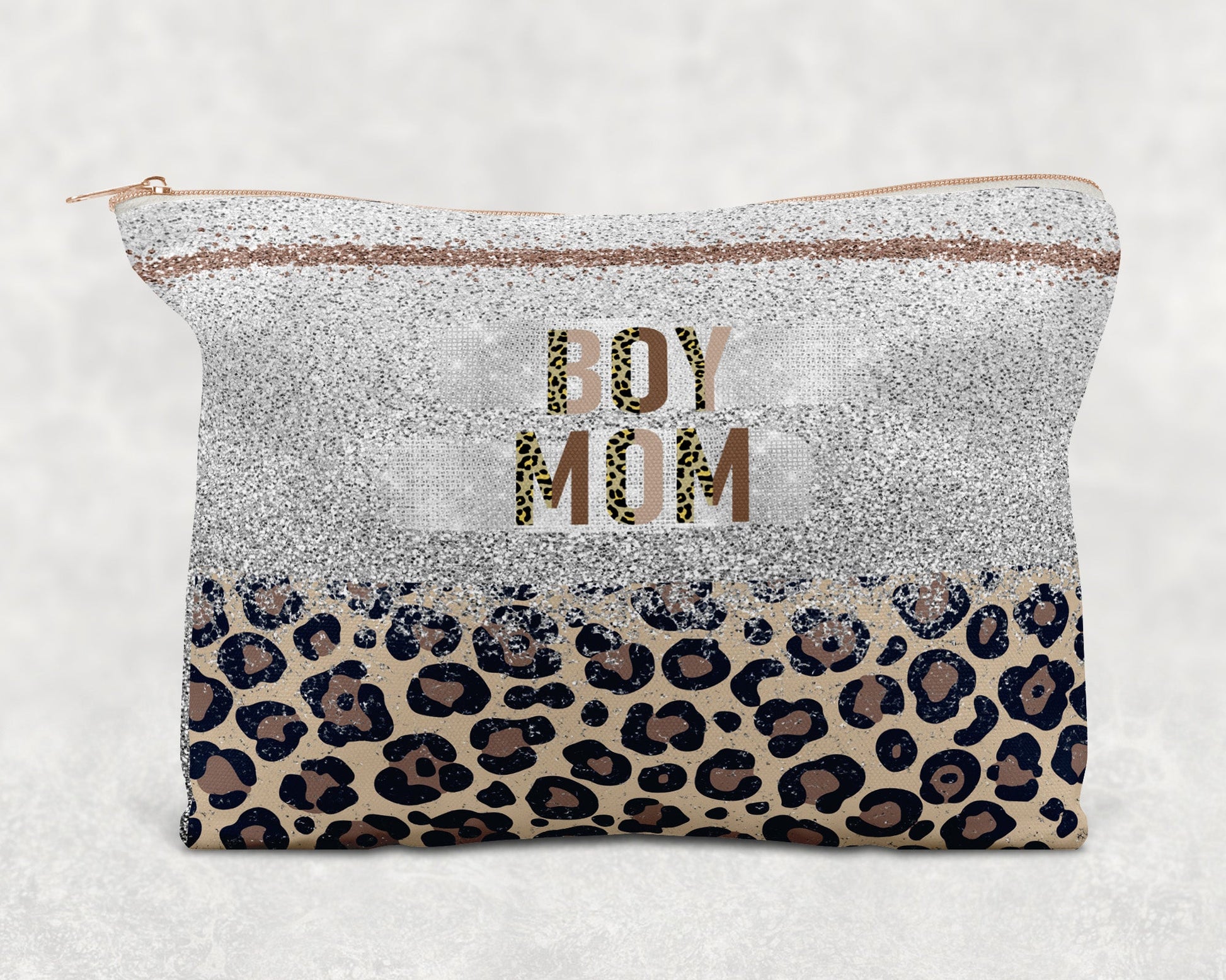Boy Mom Leopard Print Printed Canvas Zipper Bag - Bag