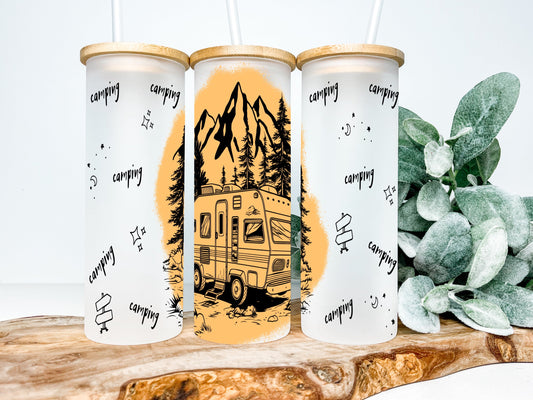 Camping Frosted Glass Tumbler - Tumblers