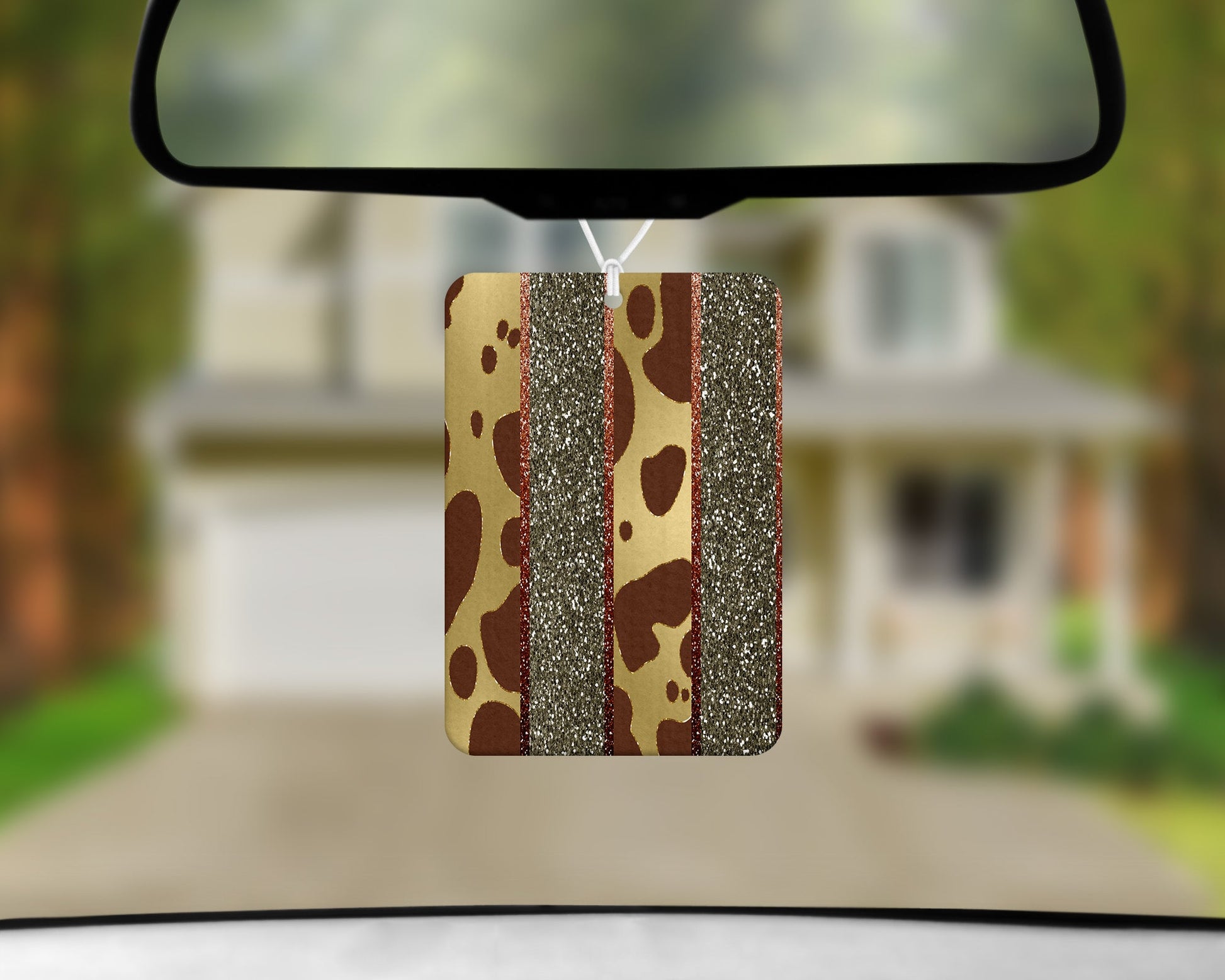 Cow Print Glitter Stripes|Freshie|Includes Scent Bottle - Vehicle Air Freshener