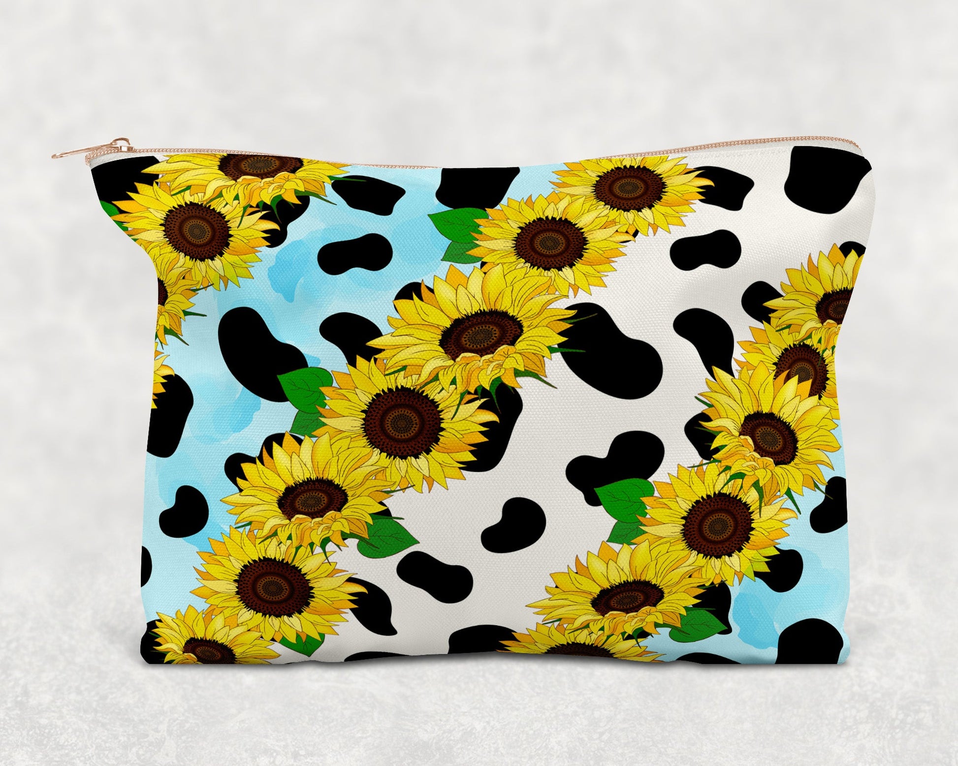 Cow Print Sunflowers Printed Canvas Zipper Bag - Bag