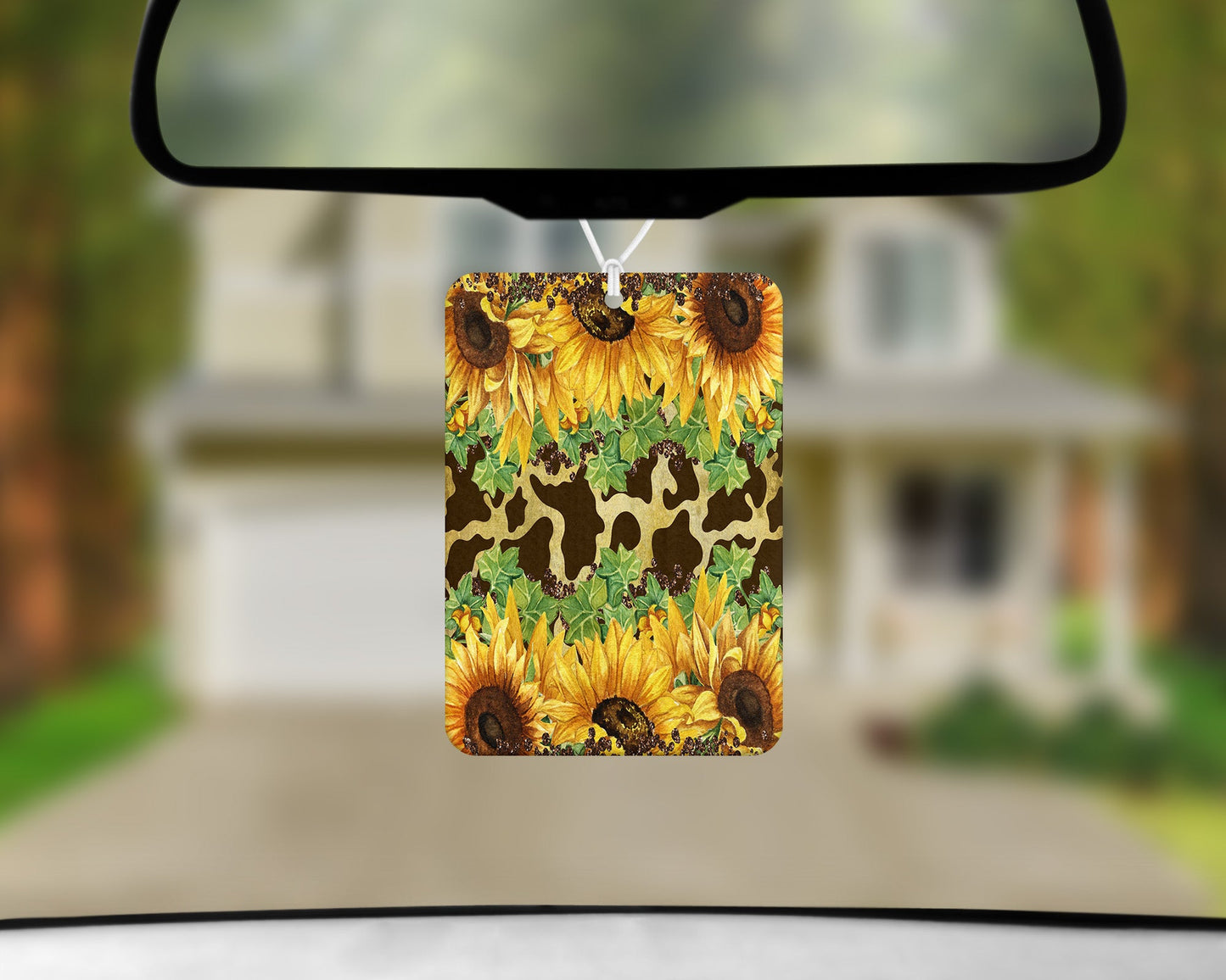 Cow Print Sunflowers|Freshie|Includes Scent Bottle - Vehicle Air Freshener