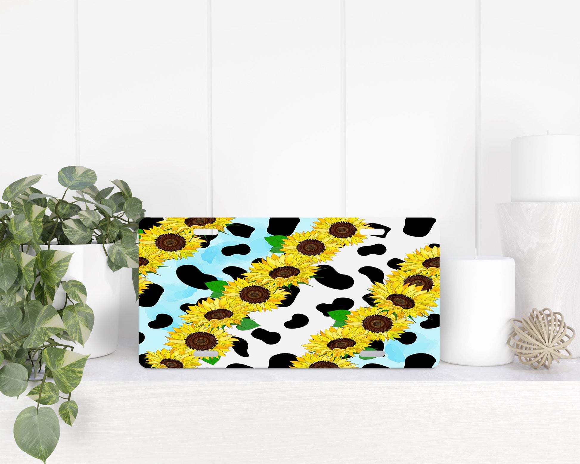Cow Print Sunflowers|License Plate - Vehicle License Plates
