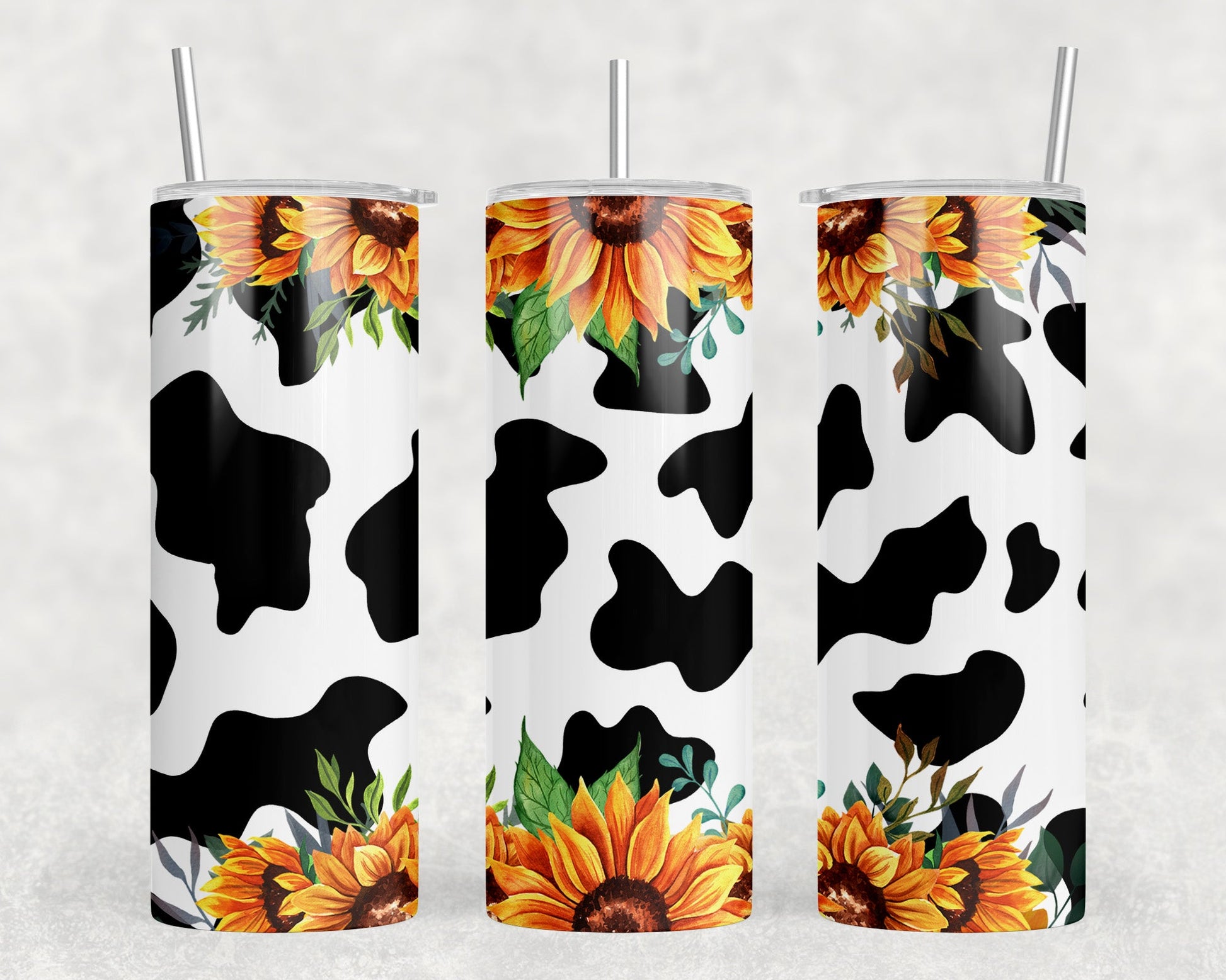 Cow print Sunflowers|Skinny Tumbler|Optional Bluetooth Speaker| Speaker Color Varies - Tumblers