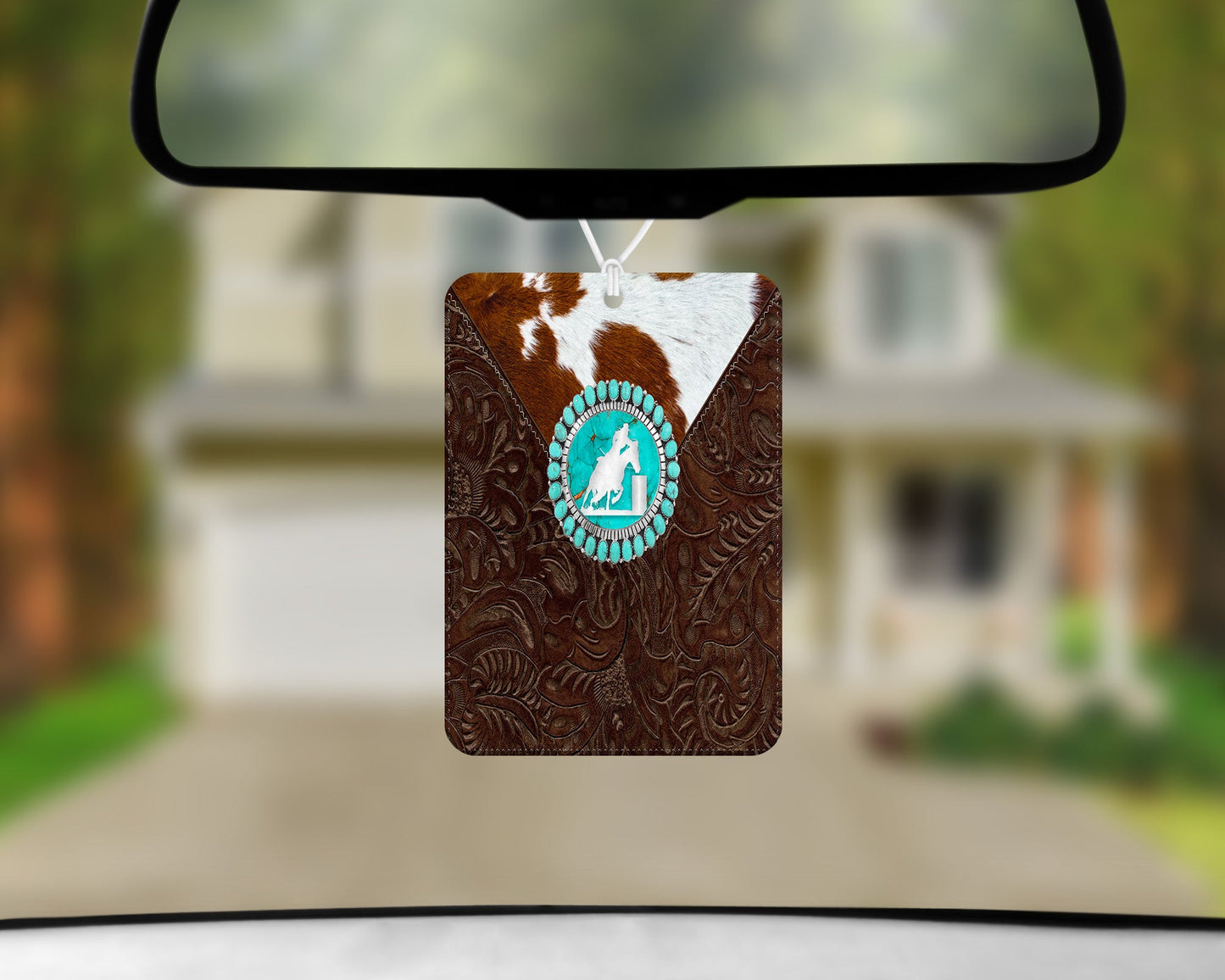 Cowhide Leather Barrel Racer|Freshie|Includes Scent Bottle - Vehicle Air Freshener