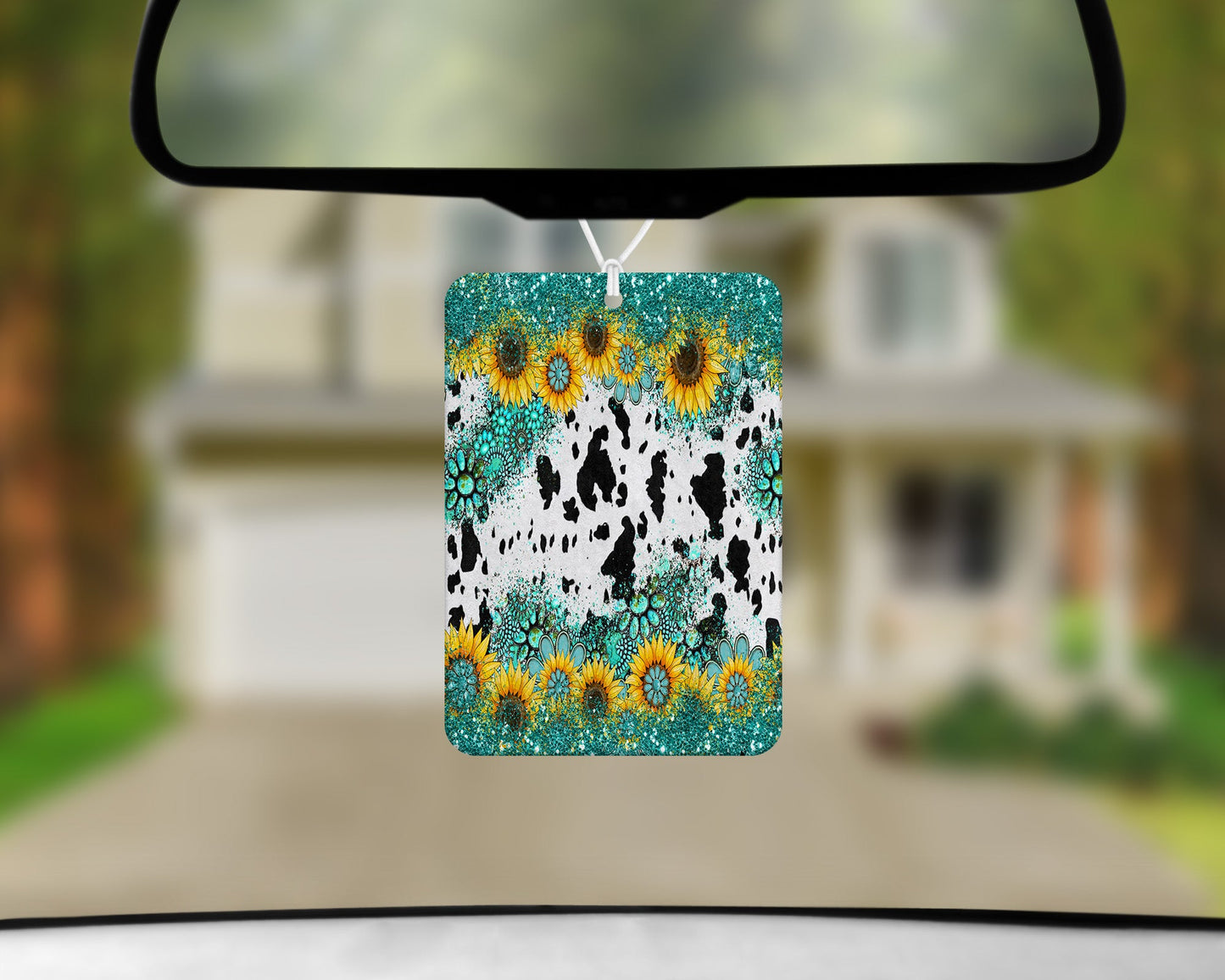 Cowhide Turquoise Glitter|Freshie|Includes Scent Bottle - Vehicle Air Freshener