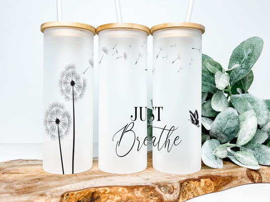 Dandelion Just Breathe Frosted Glass Tumbler - Tumblers