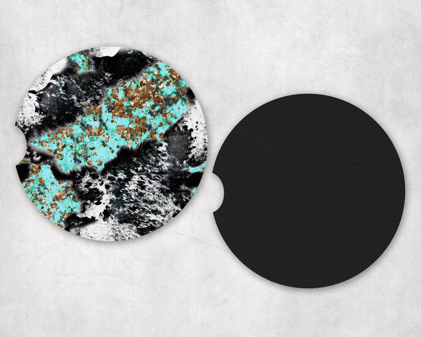 faux cowhide and Turquoise|Car Coaster Set - Car Coaster