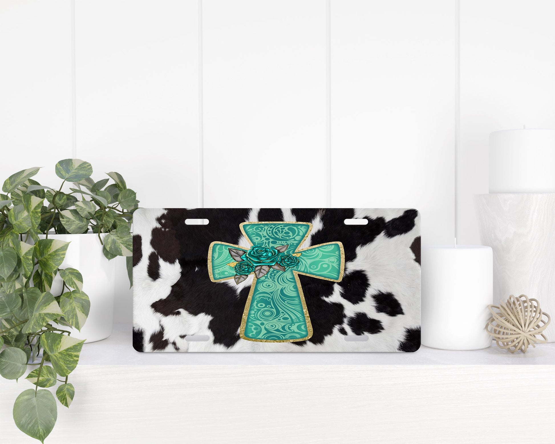 faux cowhide Western Cross|License Plate - Vehicle License Plates