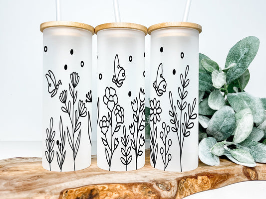 Floral Frosted Glass Tumbler - Tumblers
