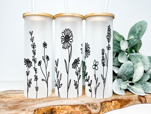 Flowers Frosted Glass Tumbler - Tumblers