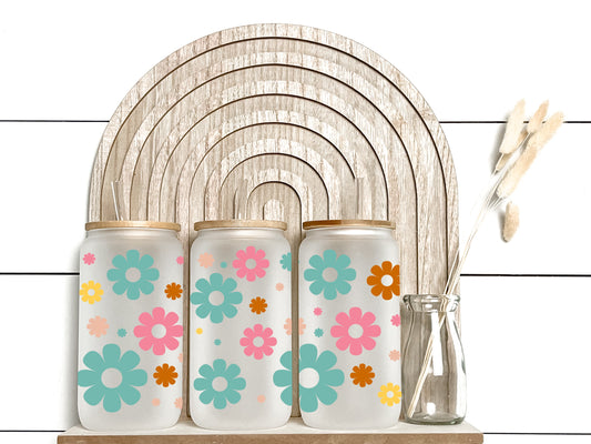 Flowers - Frosted Libby Glass - Tumblers