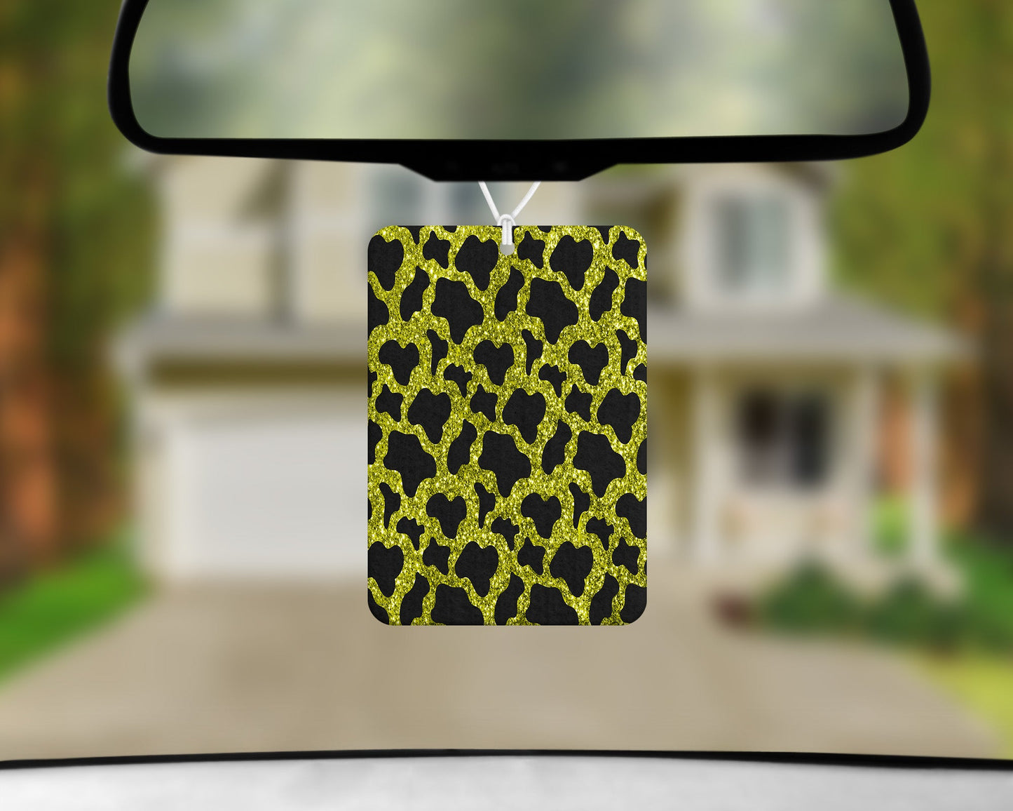 Green Glitter Cow Print|Freshie|Includes Scent Bottle - Vehicle Air Freshener