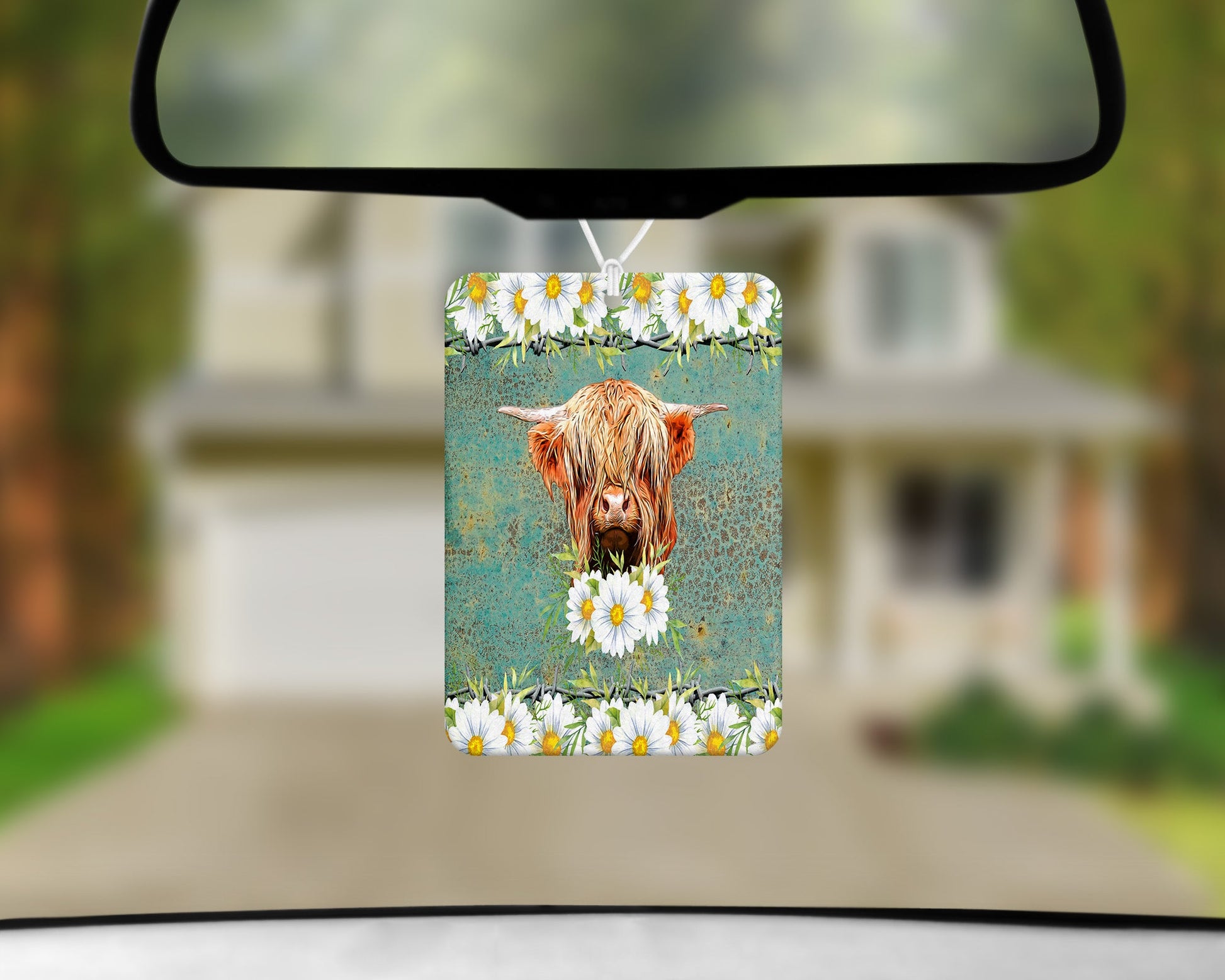 Highland Cow Diasies|Freshie|Includes Scent Bottle - Vehicle Air Freshener