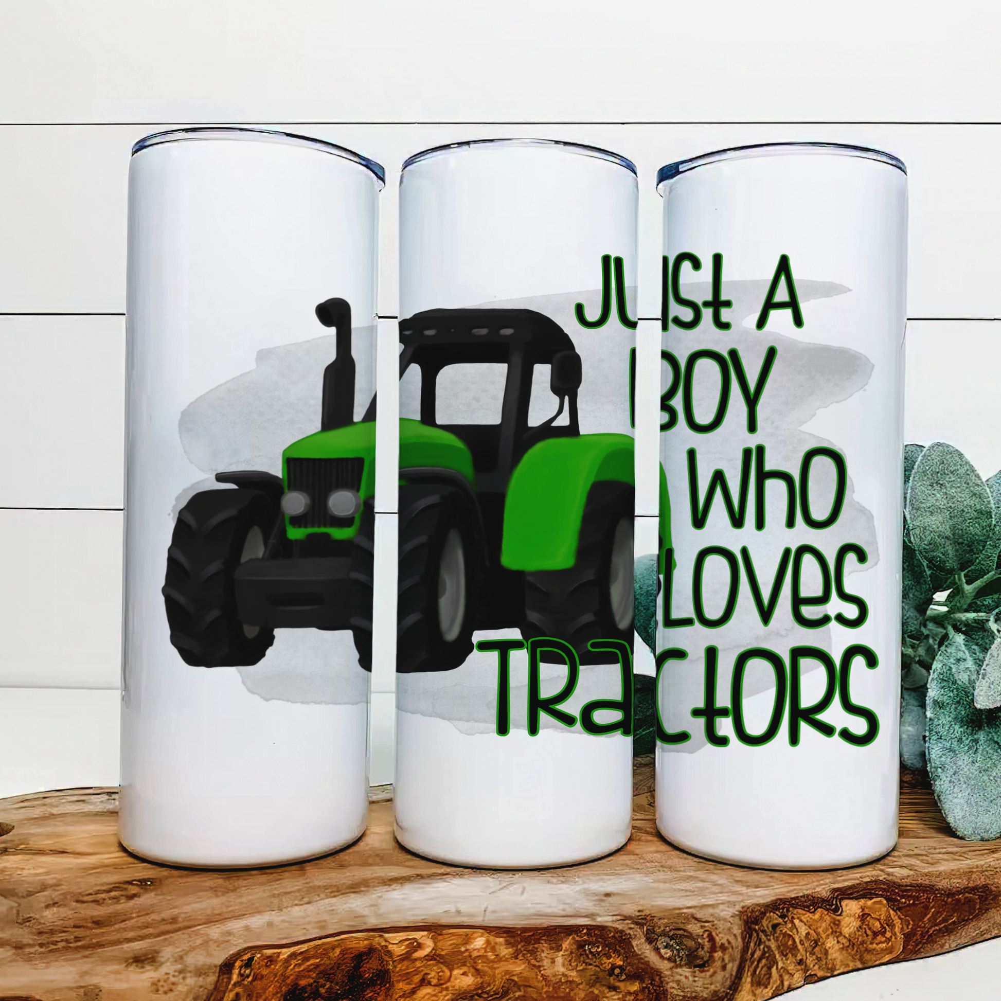 Just A Boy Who Loves Tractors|Skinny Tumbler|Optional Bluetooth Speaker| Speaker Color Varies - Tumblers