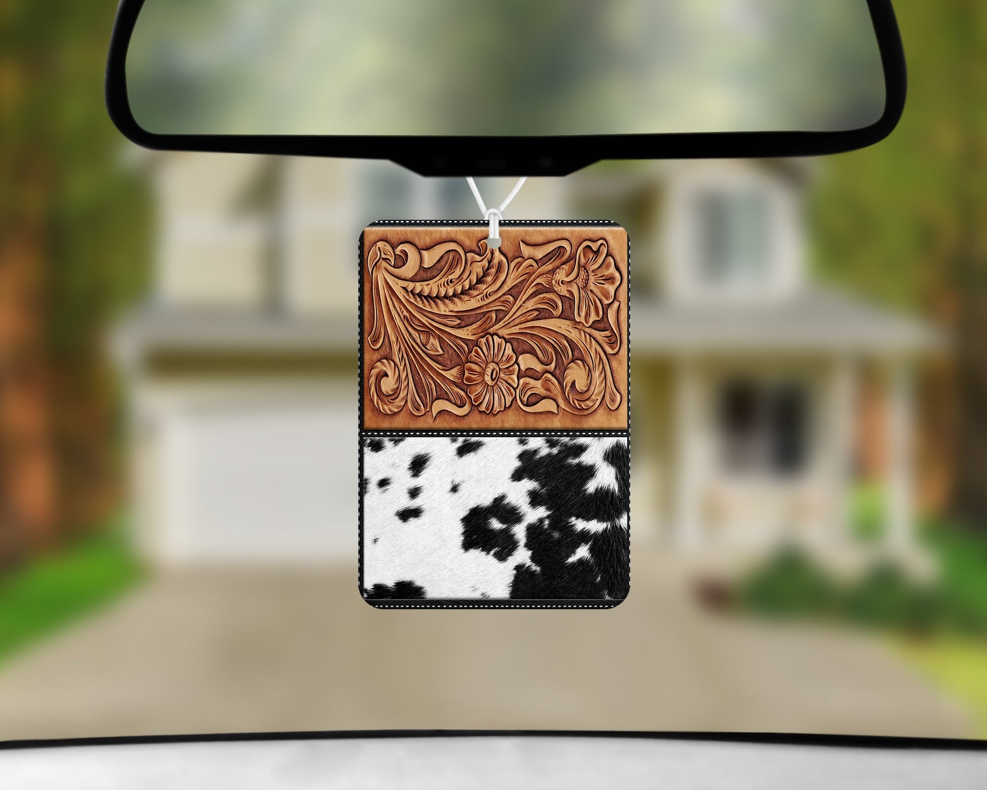 Leather Cowhide|Freshie|Includes Scent Bottle - Vehicle Air Freshener