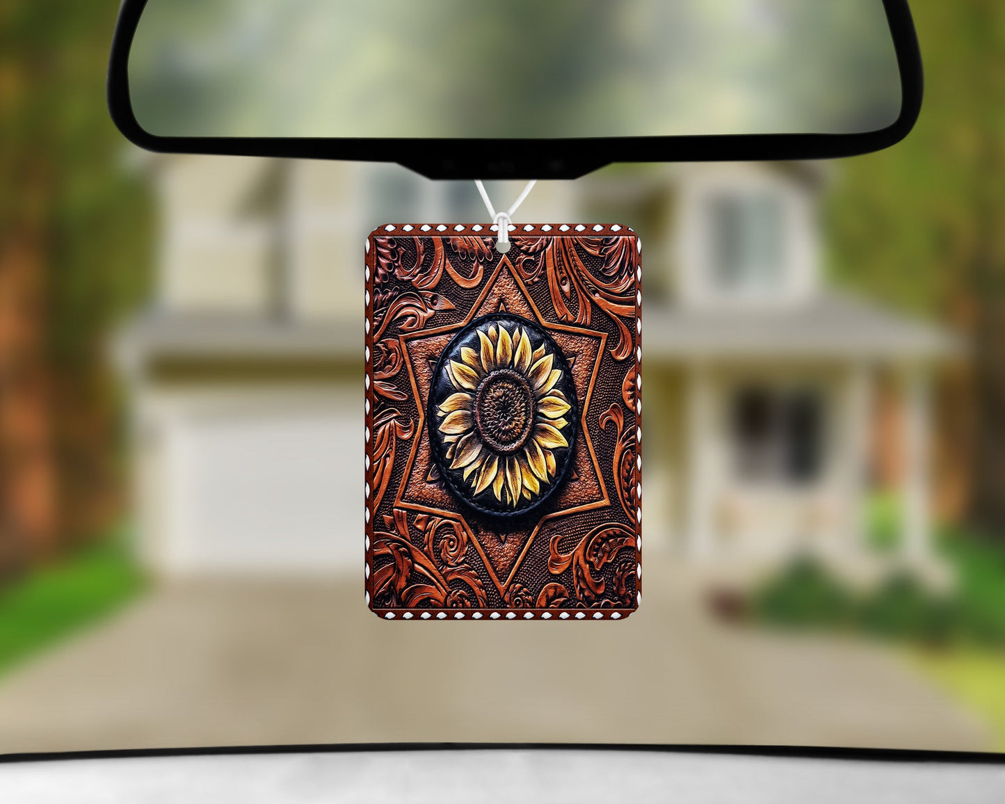 Leather Sunflower|Freshie|Includes Scent Bottle - Vehicle Air Freshener