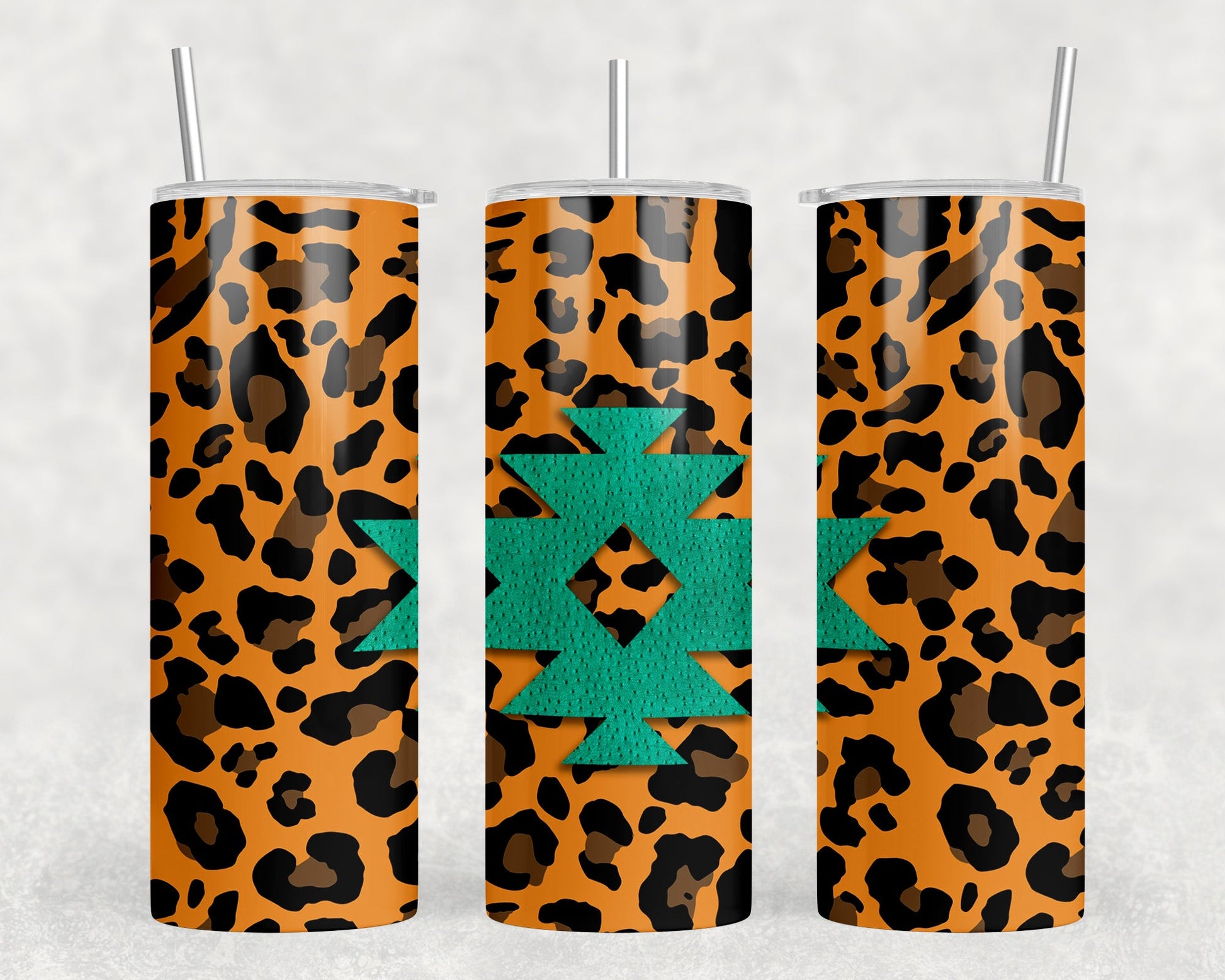 Leopard Print Aztec|Skinny Tumbler|Optional Bluetooth Speaker| Speaker Color Varies - Tumblers
