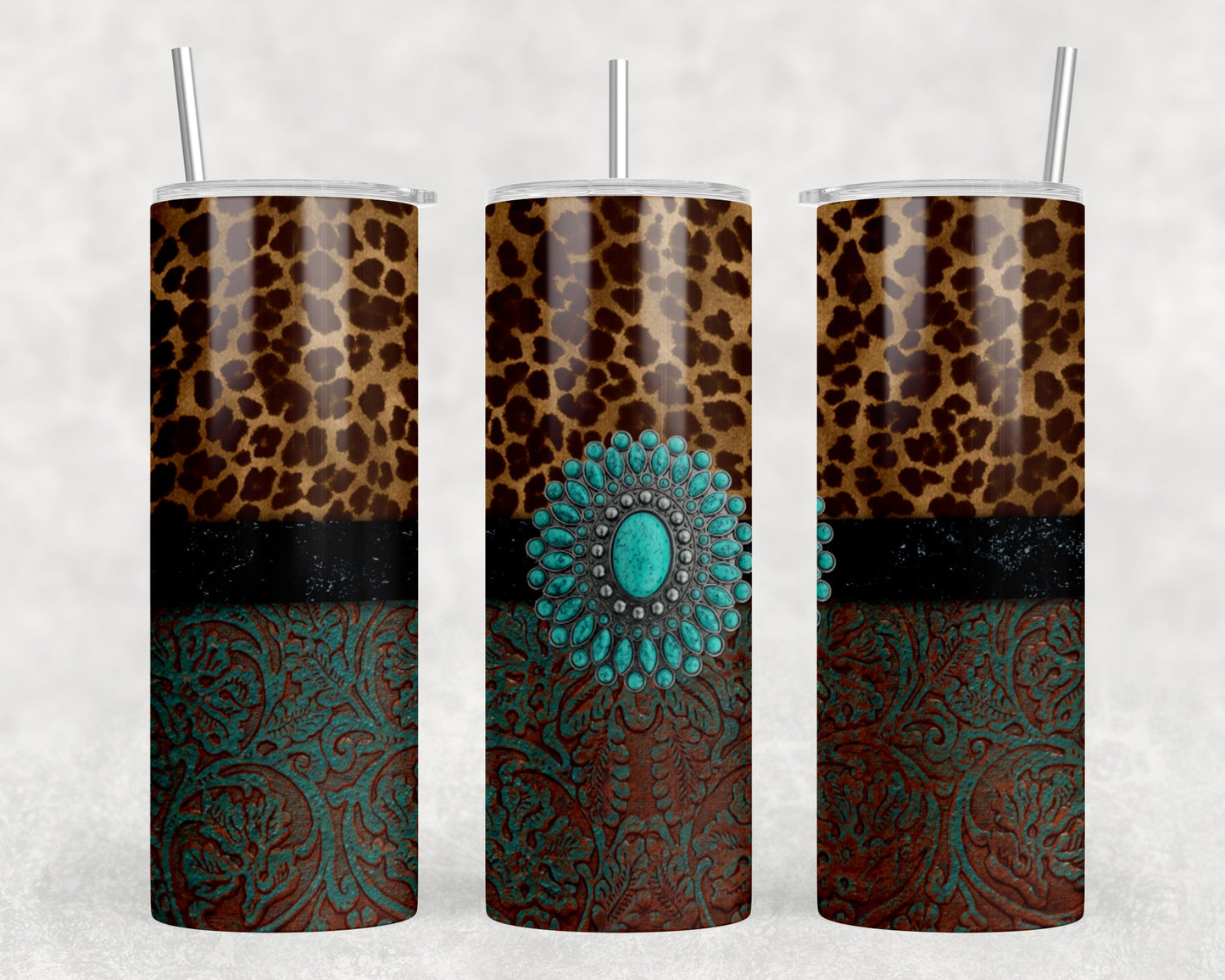 Leopard Print faux leather Buckle|Skinny Tumbler|Optional Bluetooth Speaker| Speaker Color Varies - Tumblers