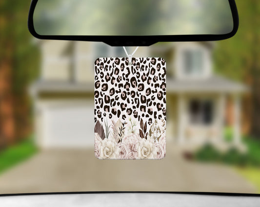 Leopard Print Flowers Felt Freshie with 5ML Spray Bottle - Vehicle Air Freshener