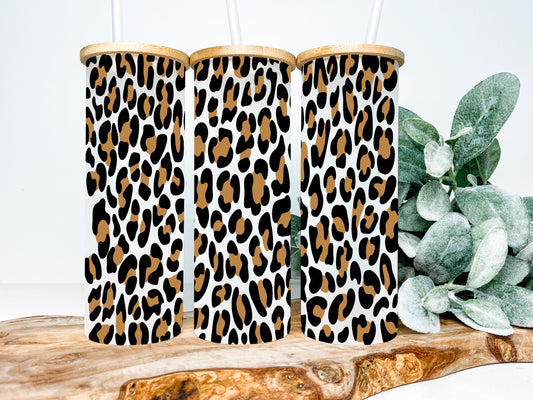Leopard Print Frosted Glass Tumbler - Tumblers