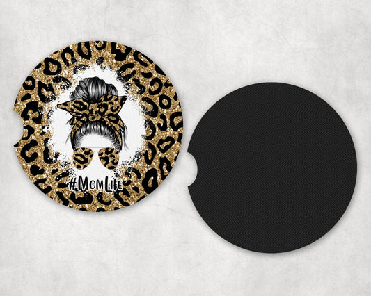 Leopard Print Mom Life|Car Coaster Set - Car Coaster