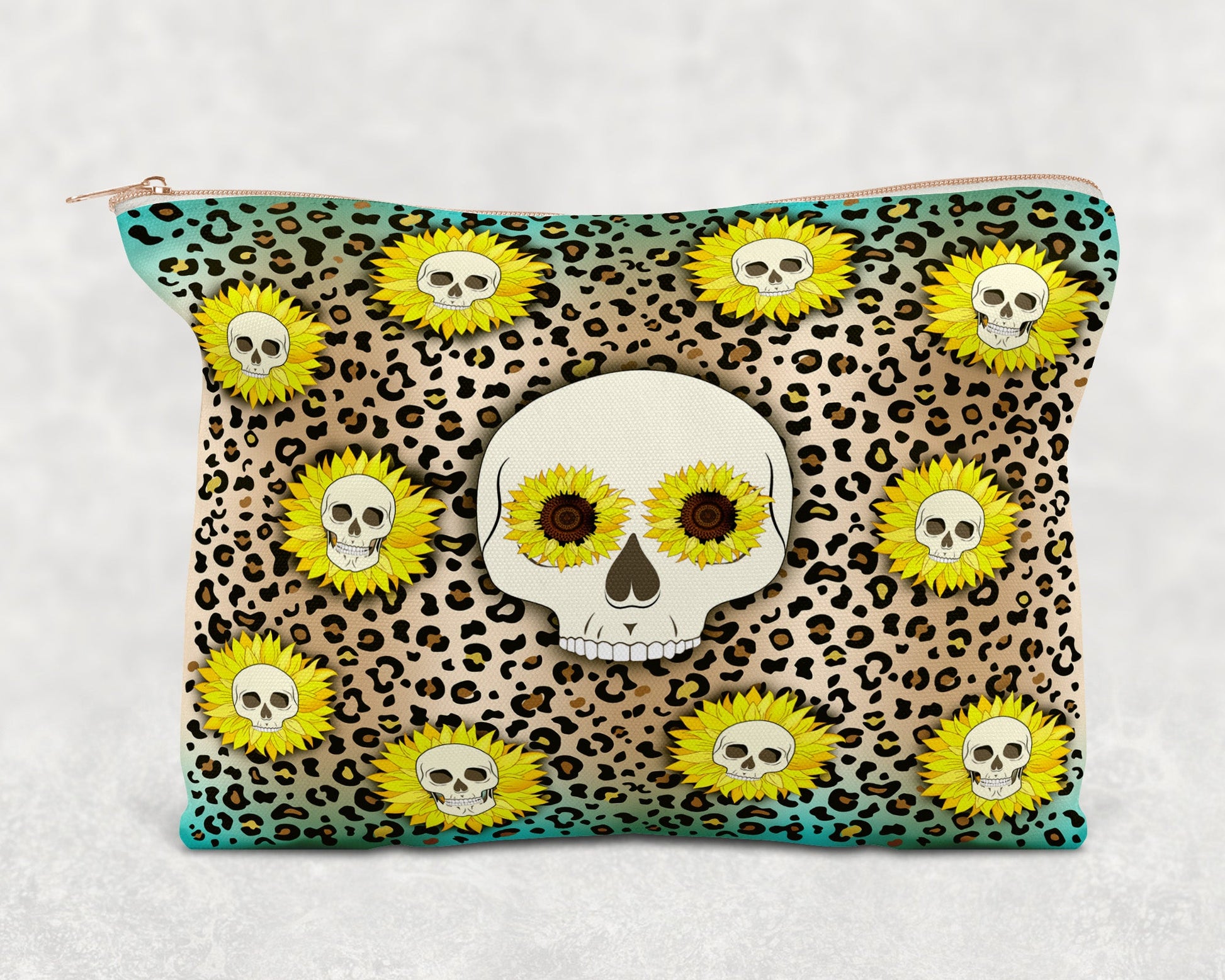 Leopard Print Skull Printed Canvas Zipper Bag - Bag