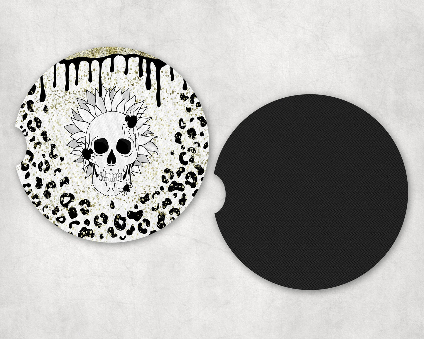 Leopard Print Skull|Car Coaster Set - Car Coaster