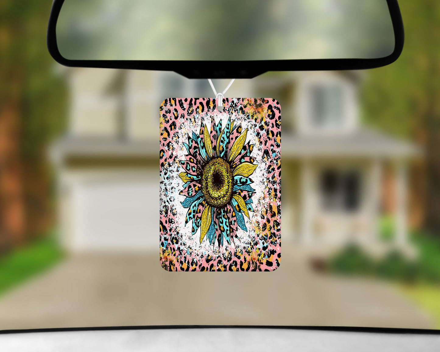Leopard Print Sunflower|Freshie|Includes Scent Bottle - Vehicle Air Freshener