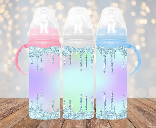 Pastel faux glitter Drip|Baby Bottle|Optional Top Color - Tumblers