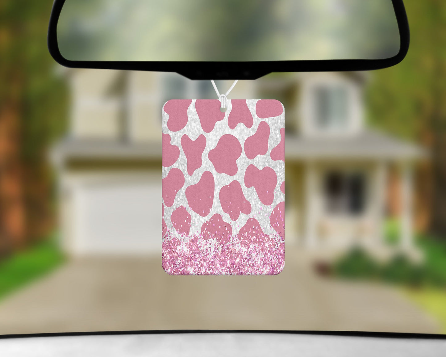 Pink Cow Print Glitter|Freshie|Includes Scent Bottle - Vehicle Air Freshener