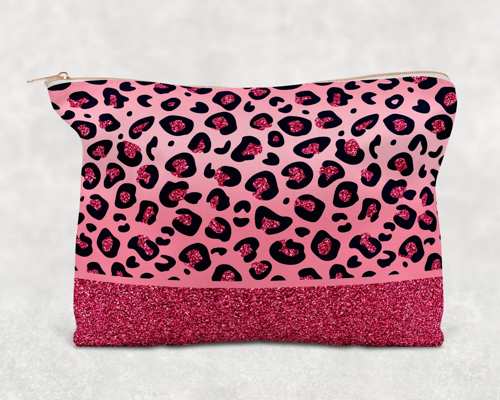 Pink Leopard Print Printed Canvas Zipper Bag - Bag
